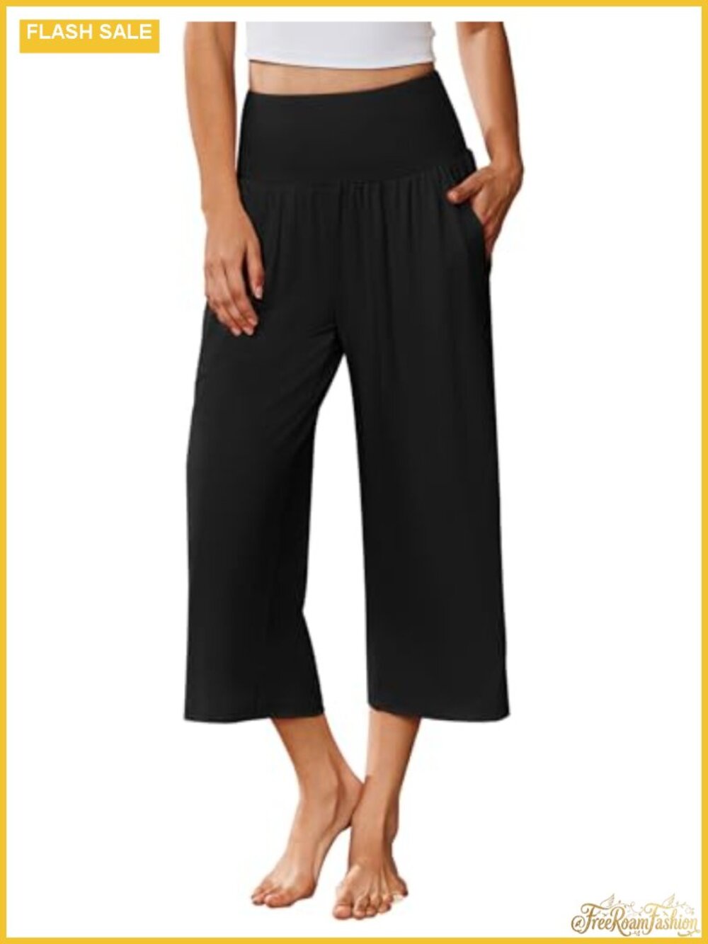 Wide Leg Capri Pajama Pants with Pockets